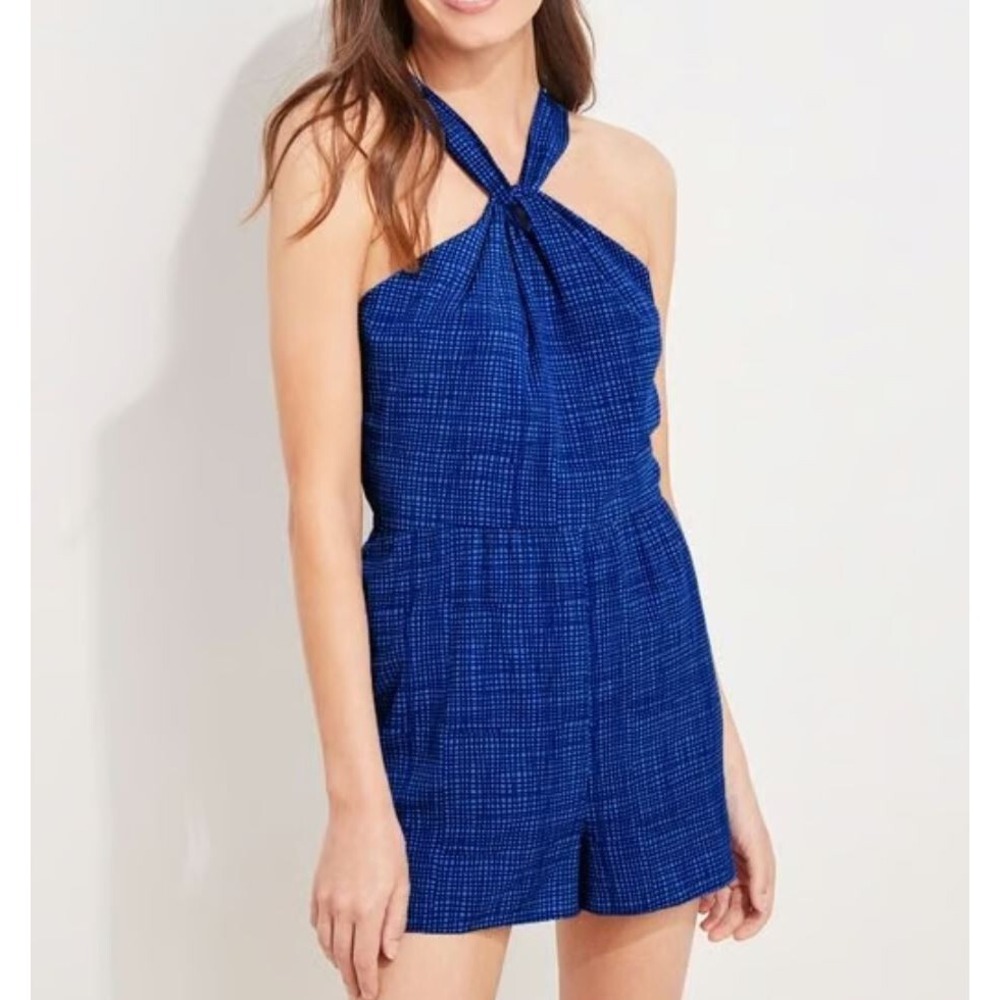 Vineyard Vines Romper Womens 6 Blue Check Halter Sleeveless One-Piece Shorts